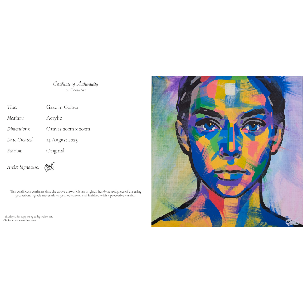 Gaze in Colour - Original Framed Painting (20cm x 20cm) with Greeting Card & Gift Box