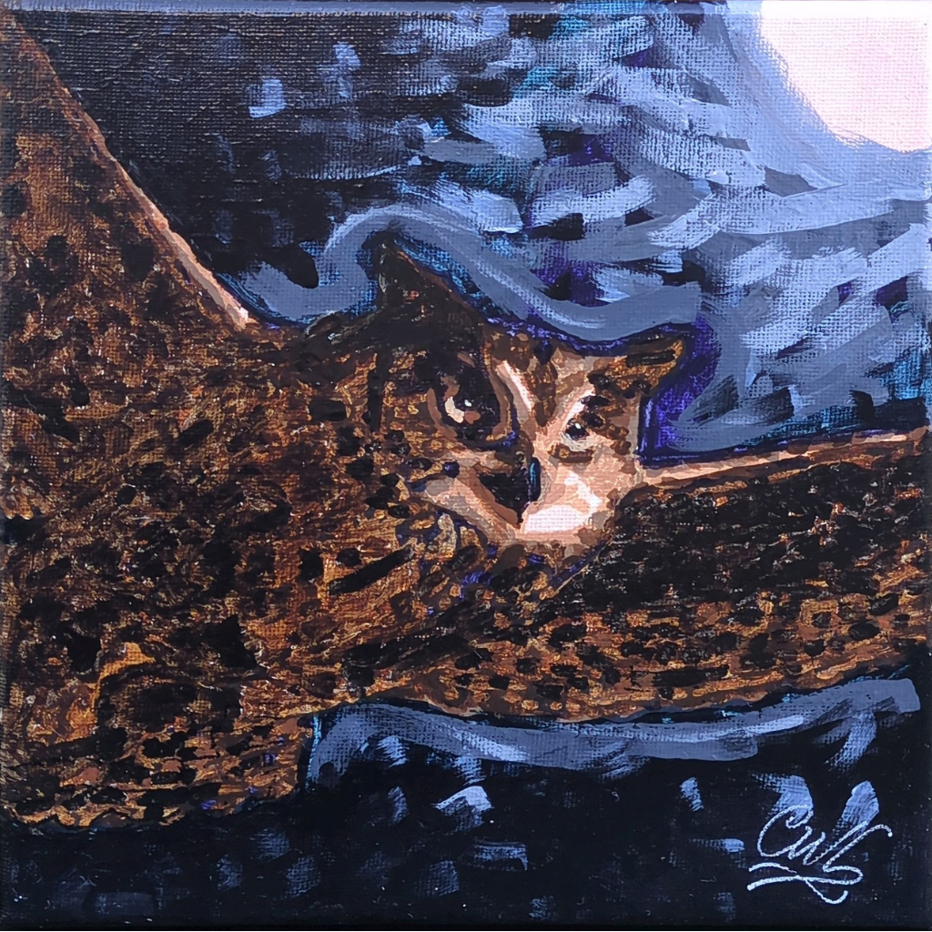 Midnight Owl - Original Framed Painting (20cm x 20cm) with Greeting Card & Gift Box