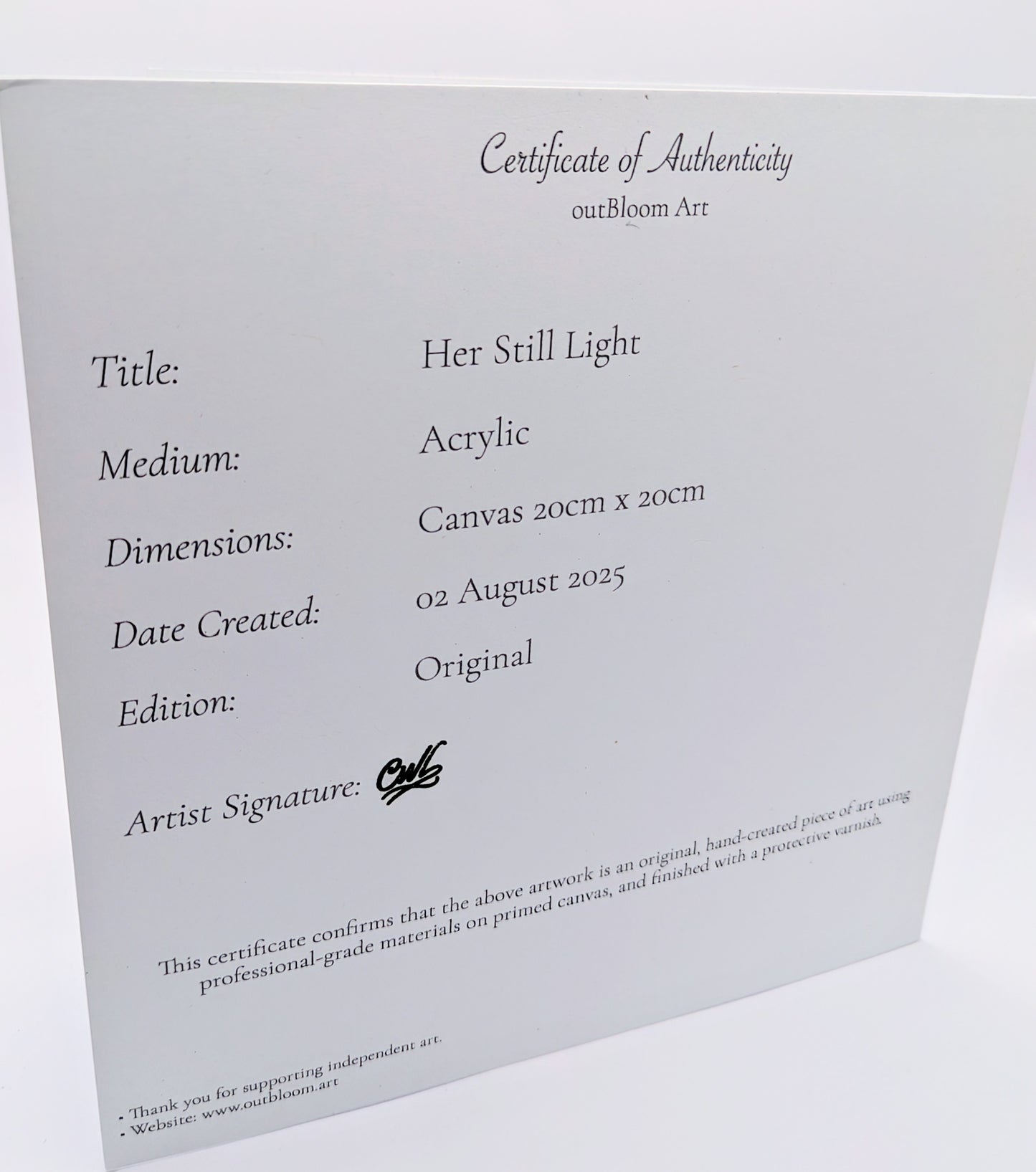 Her Still Light - Original Framed Painting (20cm x 20cm) with Greeting Card & Gift Box