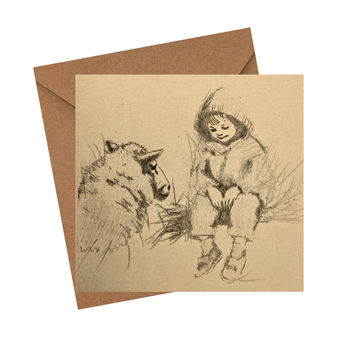 Pencil Drawn - The Boy and the Sheep Card (5.7 x 5.7 in)