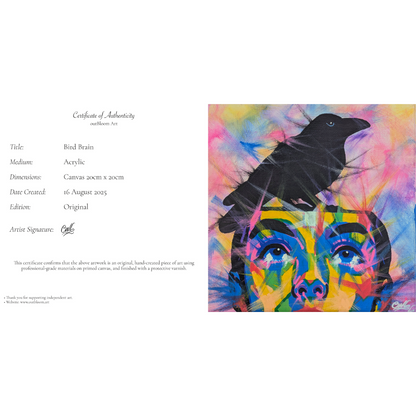 Bird Brain - Original Framed Painting (20cm x 20cm) with Greeting Card & Gift Box