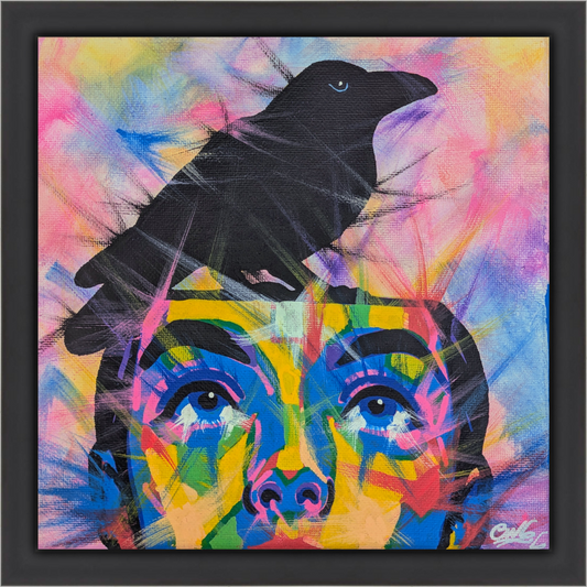 Bird Brain - Original Framed Painting (20cm x 20cm) with Greeting Card & Gift Box