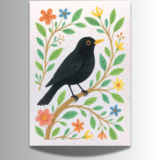 Plantable Seed Birthday Card - Blackbird on Tree Branch [Blank inside]
