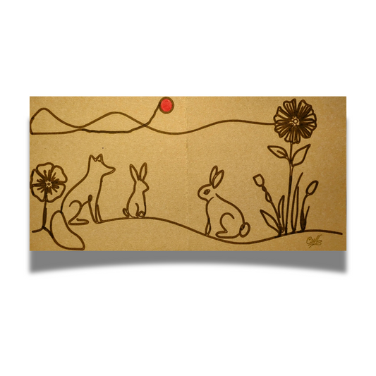 Felt Tip Drawn Connected Line Countryside Landscape Card (5.7 x 5.7 in)