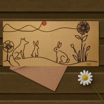 Felt Tip Drawn Connected Line Countryside Landscape Card (5.7 x 5.7 in)