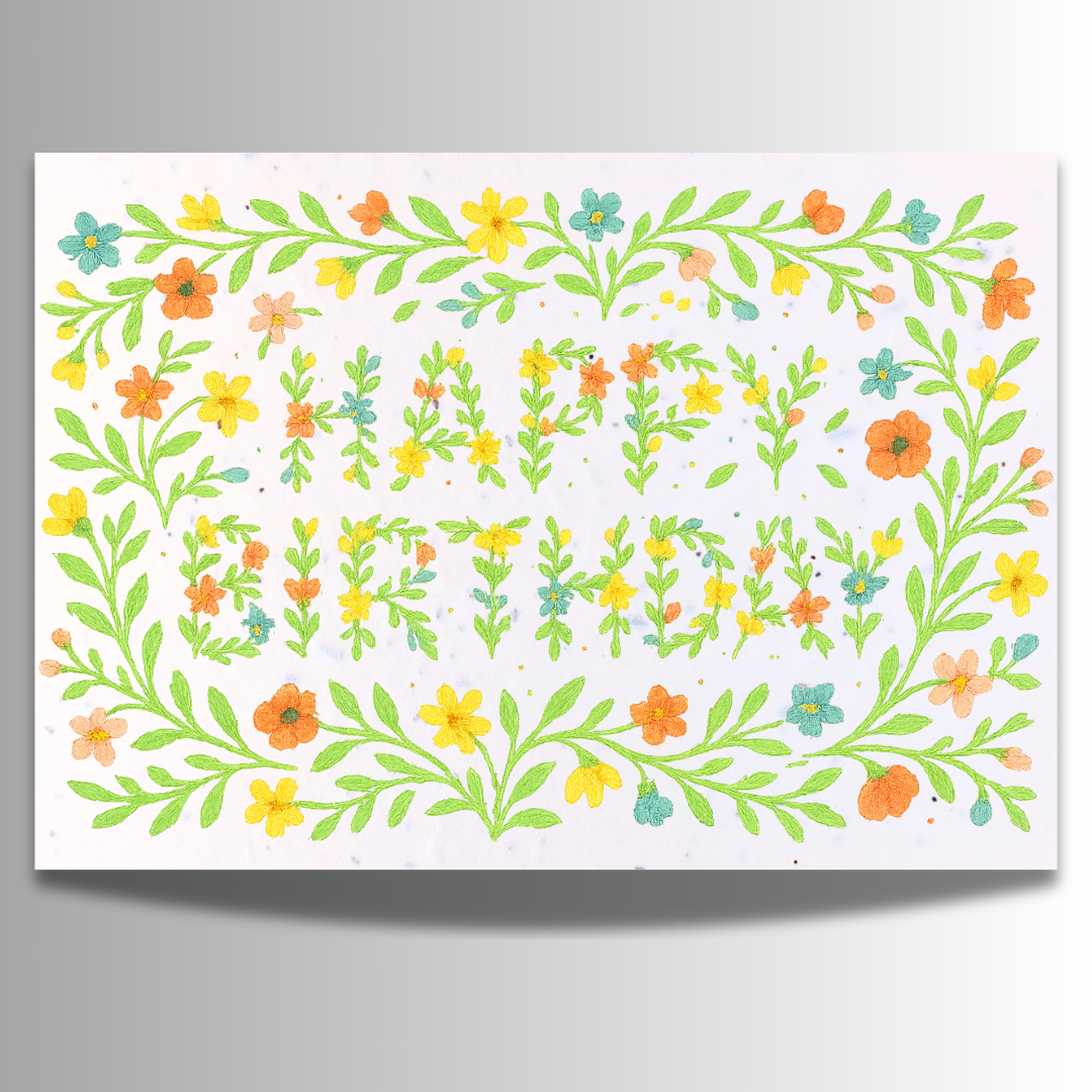 Plantable Birthday Seed Card – Floral Happy Birthday [Blank inside]