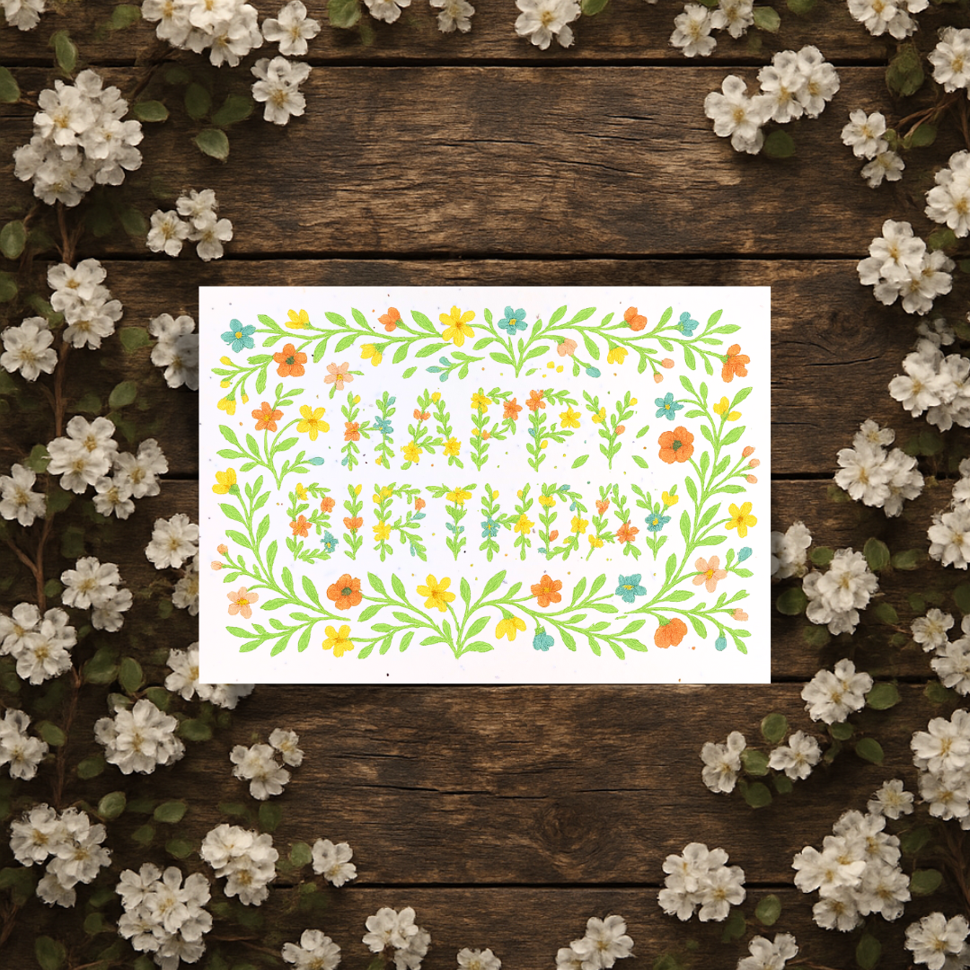 Plantable Birthday Seed Card – Floral Happy Birthday [Blank inside]
