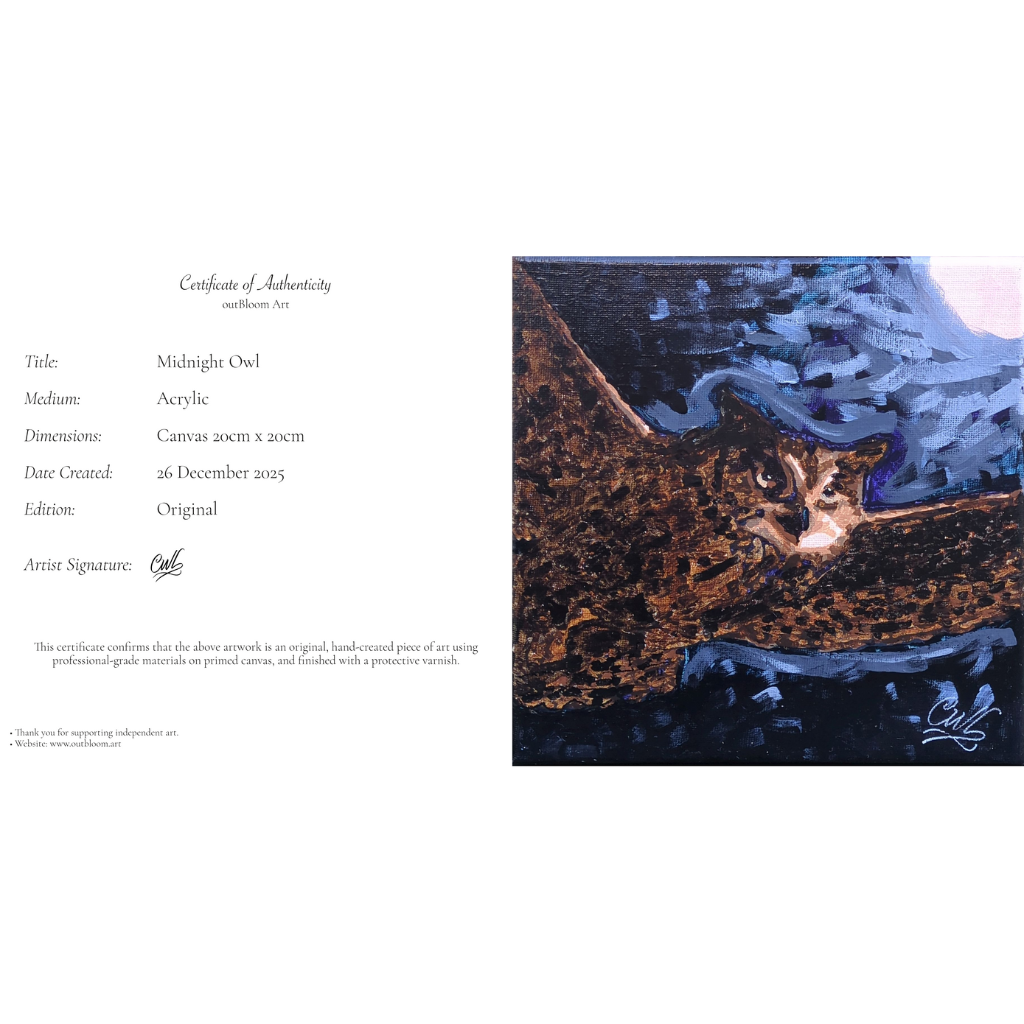 Midnight Owl - Original Framed Painting (20cm x 20cm) with Greeting Card & Gift Box
