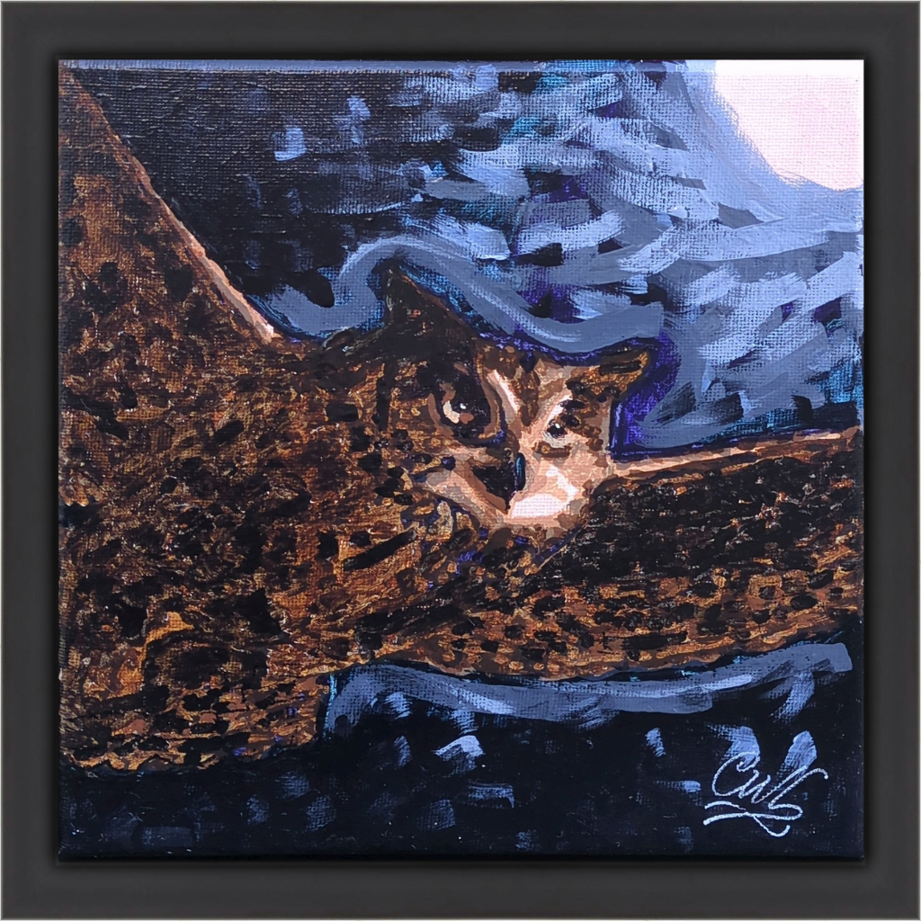 Midnight Owl - Original Framed Painting (20cm x 20cm) with Greeting Card & Gift Box