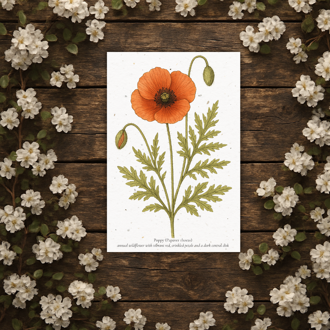 Plantable Seed Card – Illustrated Poppy [Blank inside]