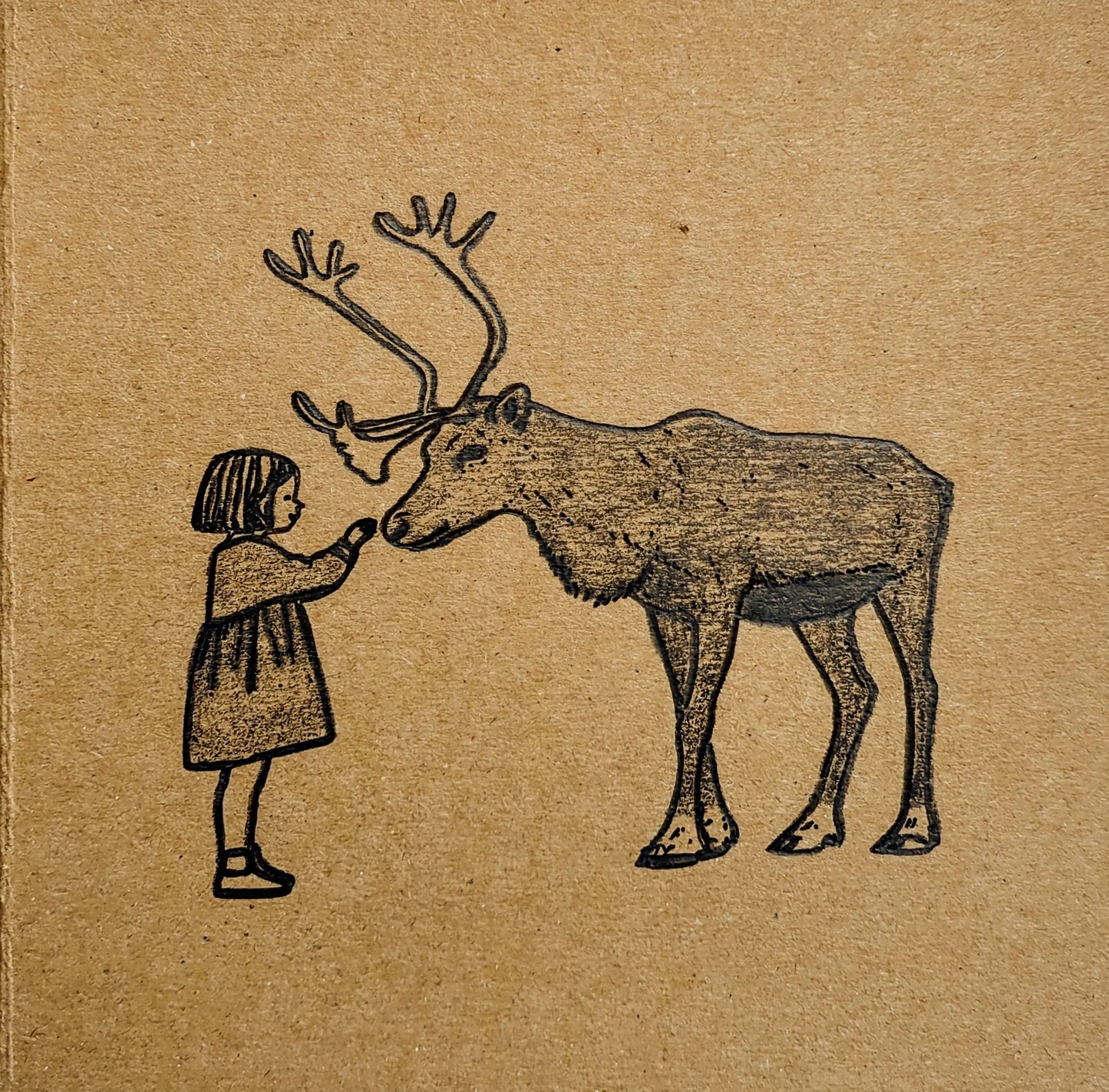 Pencil Drawn - The Girl & The Reindeer Christmas Card (5.7 x 5.7 in)