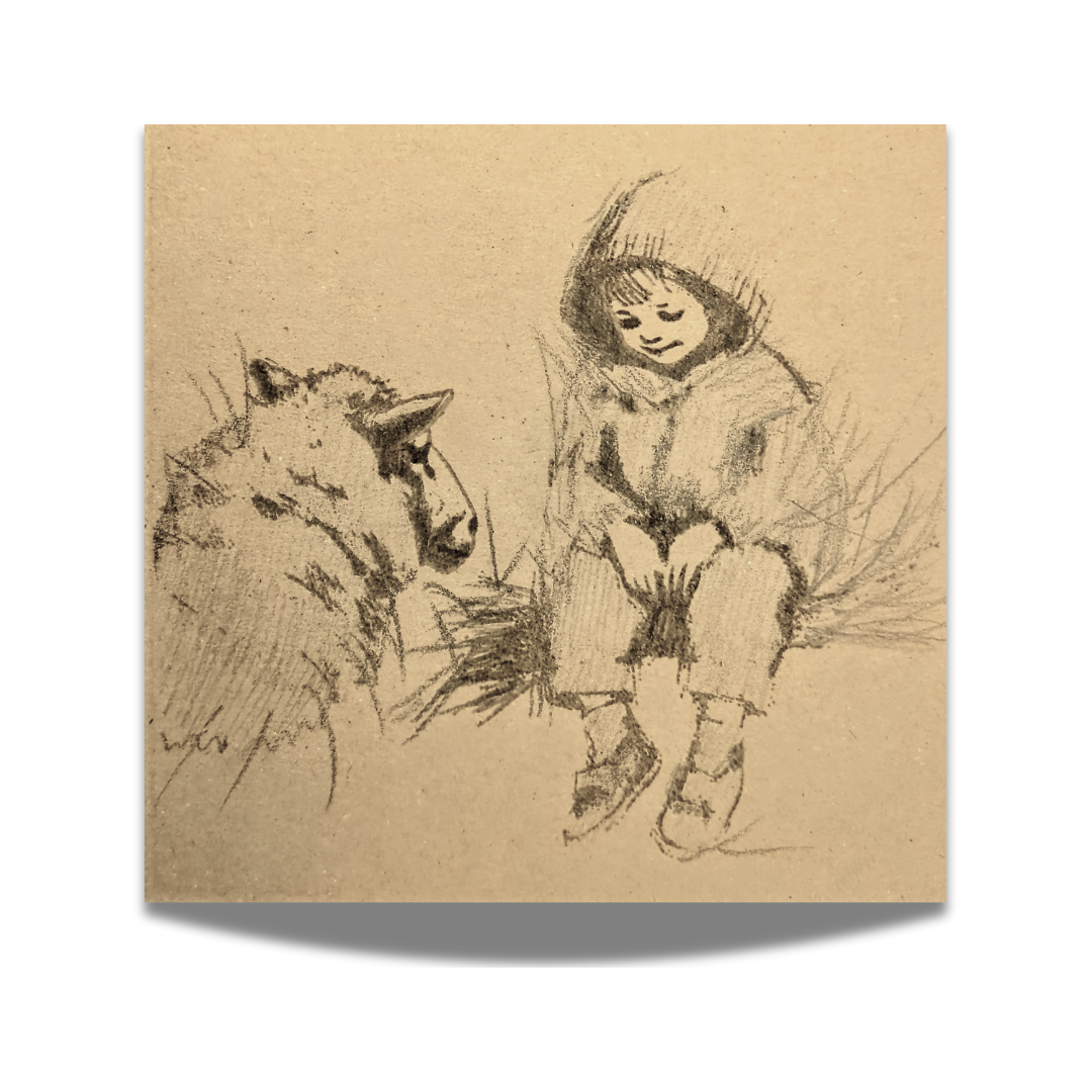 Pencil Drawn - The Boy and the Sheep Card (5.7 x 5.7 in)