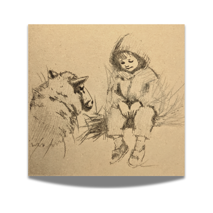 Pencil Drawn - The Boy and the Sheep Card (5.7 x 5.7 in)