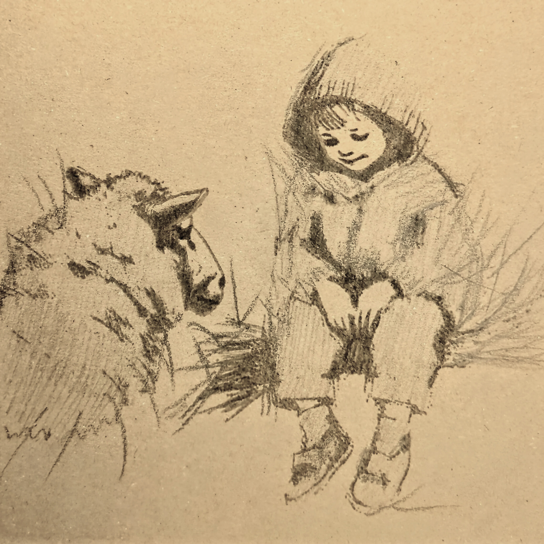 Pencil Drawn - The Boy and the Sheep Card (5.7 x 5.7 in)