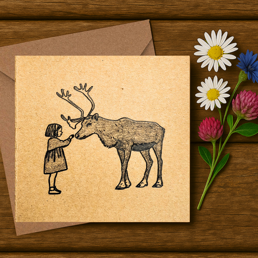 Pencil Drawn - The Girl & The Reindeer Christmas Card (5.7 x 5.7 in)