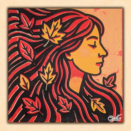 Woven into Autumn - Original Framed Painting (20cm x 20cm) with Greeting Card & Gift Box