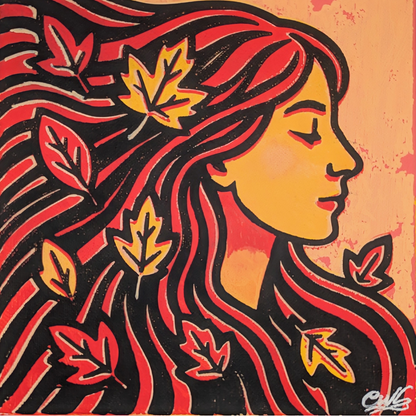 Woven into Autumn - Original Framed Painting (20cm x 20cm) with Greeting Card & Gift Box